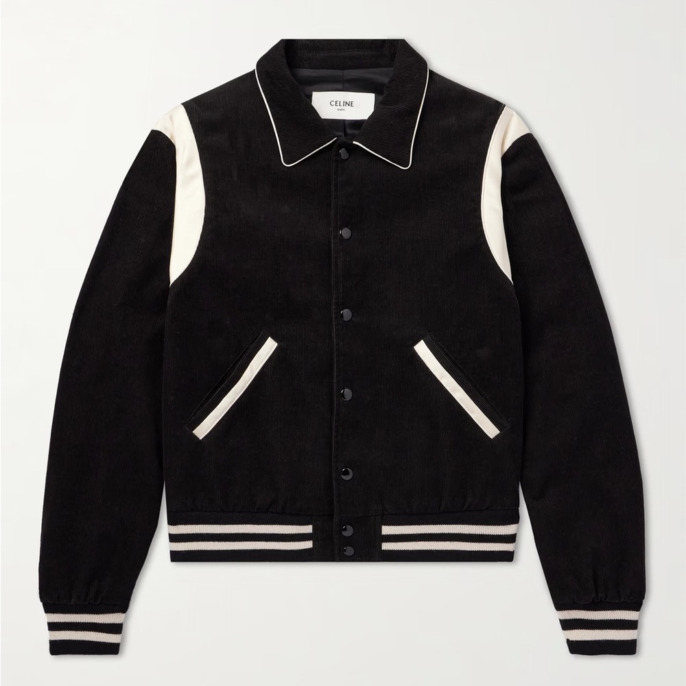 CELINE HOMME Satin-Trimmed Cotton-Corduroy Bomber Jacket (size 48)